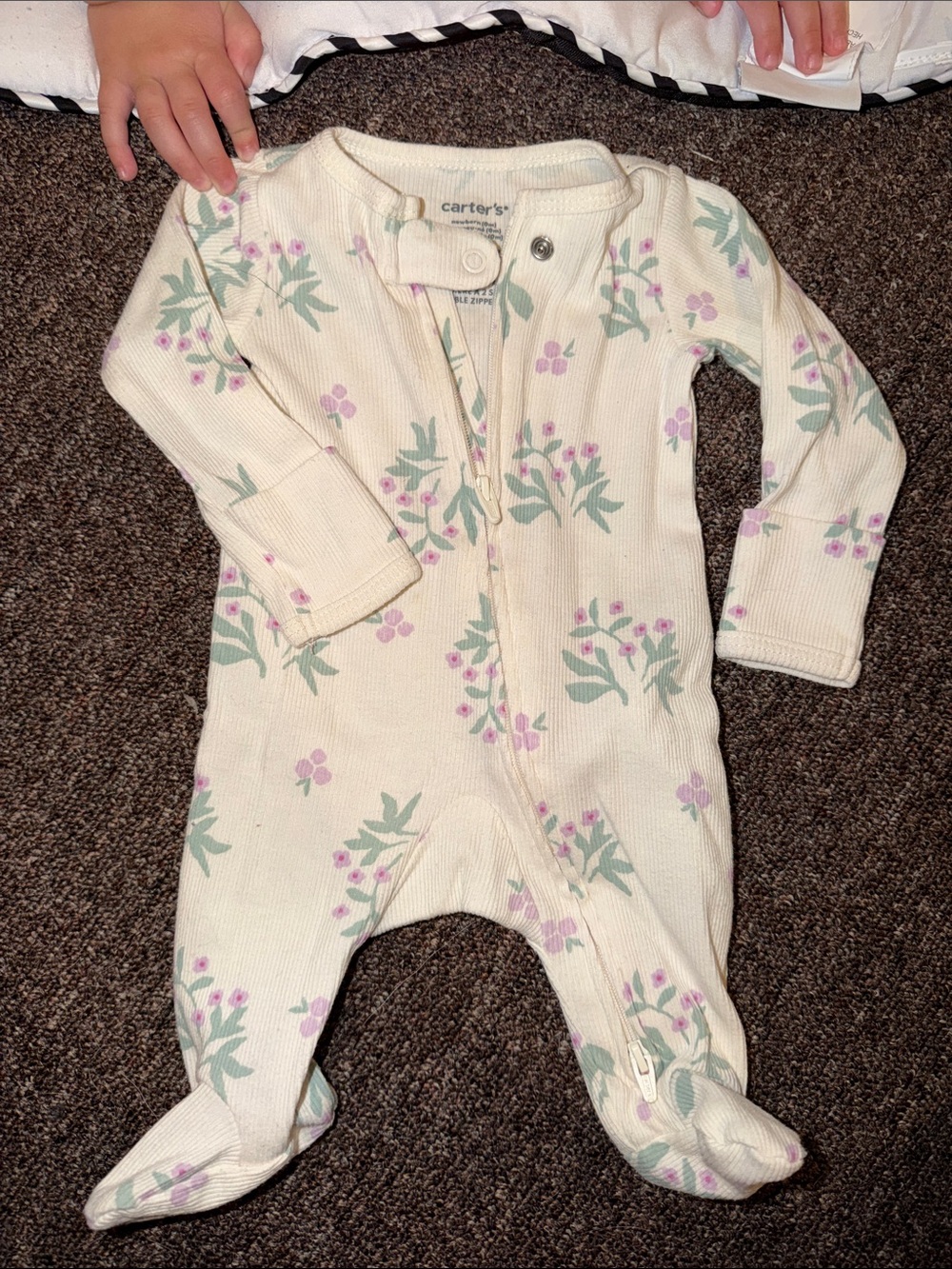 Carter's Cream Footed One-Piece with Pink and Green Floral Print